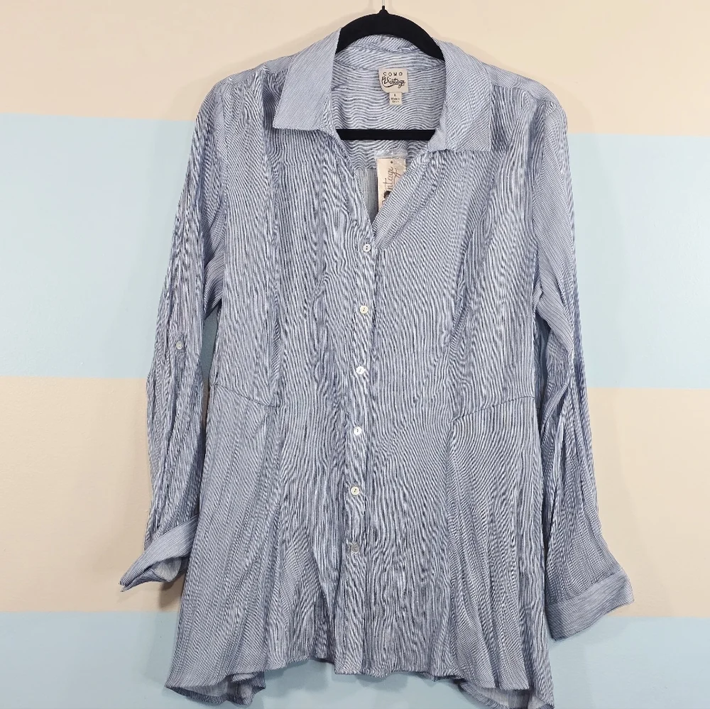 NWT Como Vintage Striped Blue Button-Down Shirt - Picture 2 of 8